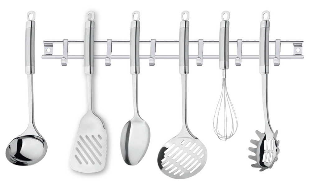 Edelstahl-Küchenhelfer-Set Wender+Soßenkelle+Spaghettilöffel+Löffel+Schneebesen