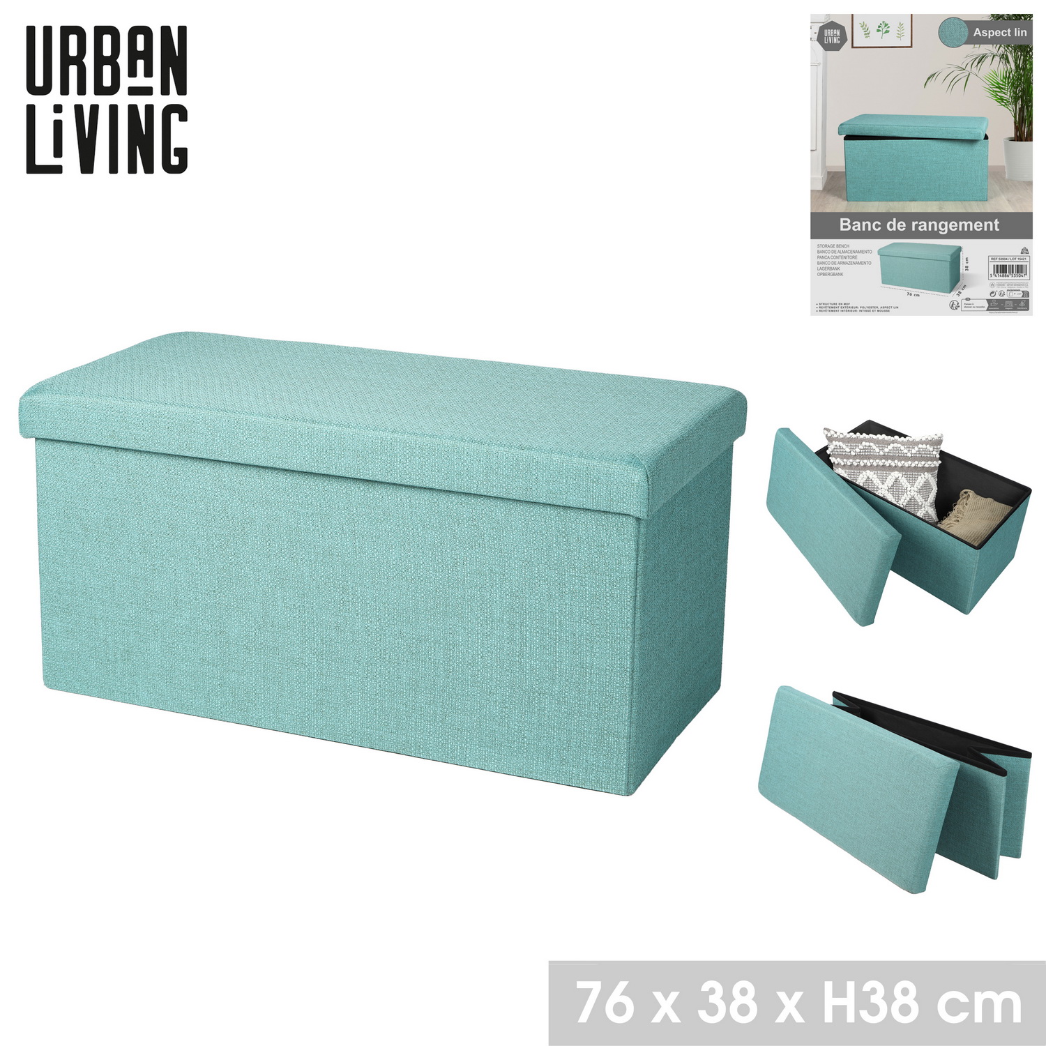 Urban Living Sitzbank Sitz-Box Sitzhocker ASPECT LIN Aufbewahrungsbox Falt-Truhe